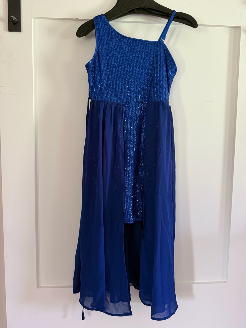 Grace Karin Royal Blue One-Shoulder Sequin Chiffon Dress for Girls